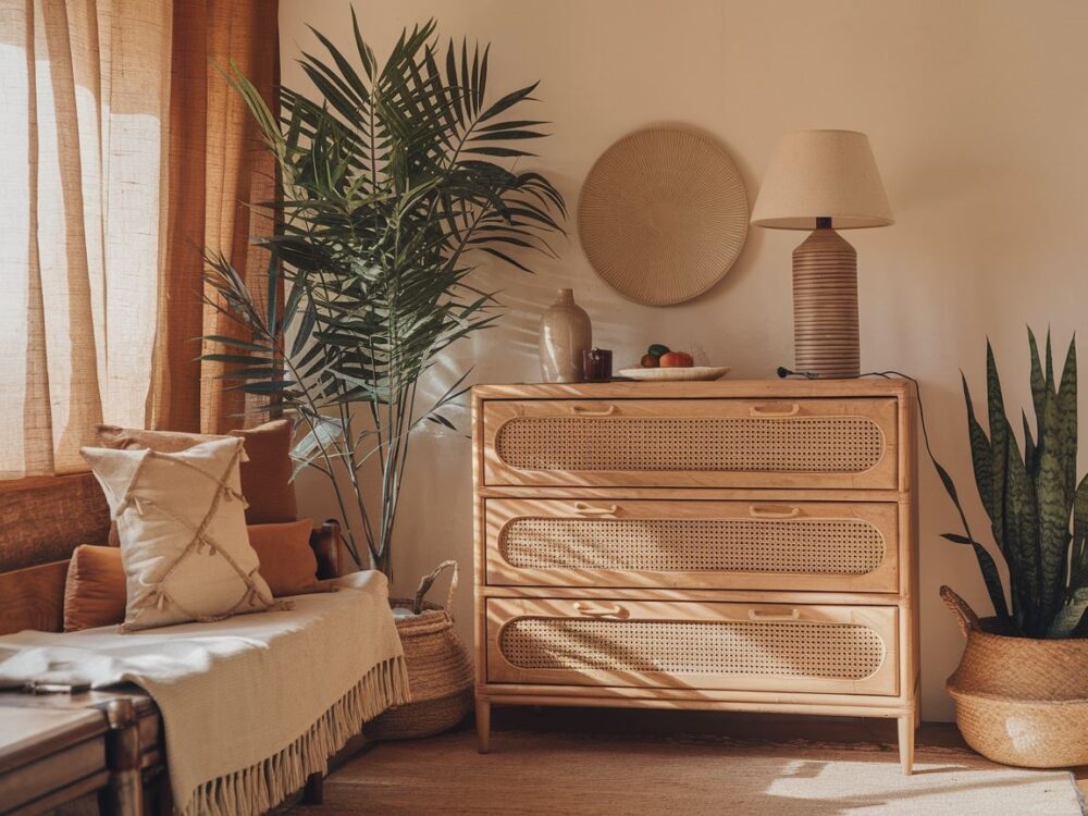 boho dekoracje na komodzie